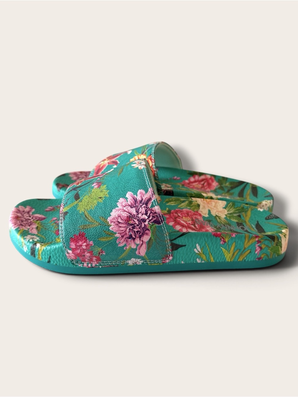 Johnny Was Teal Floral Slide Sandals - Picture 2 of 9